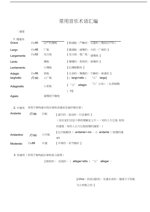 常用音乐术语大全含详细速度值