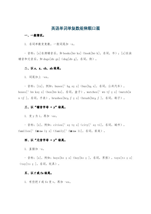 英语单词单复数规律顺口溜