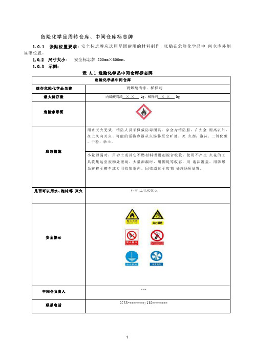 危险化学品周转仓库、中间仓库标志牌