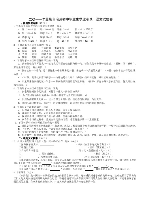 2011语文中考试卷及答案