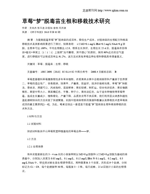 草莓“梦”脱毒苗生根和移栽技术研究