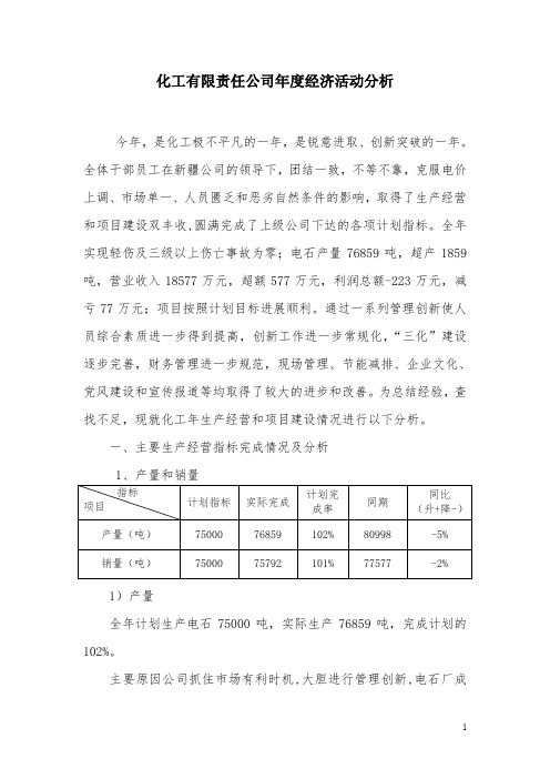 化工有限责任公司年度经济活动分析报告