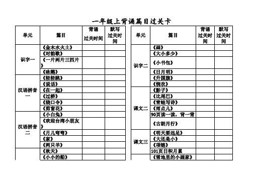 部编人教版一年级语文上册背诵过关卡