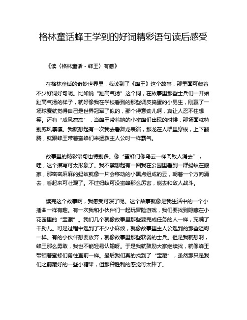 格林童话蜂王学到的好词精彩语句读后感受