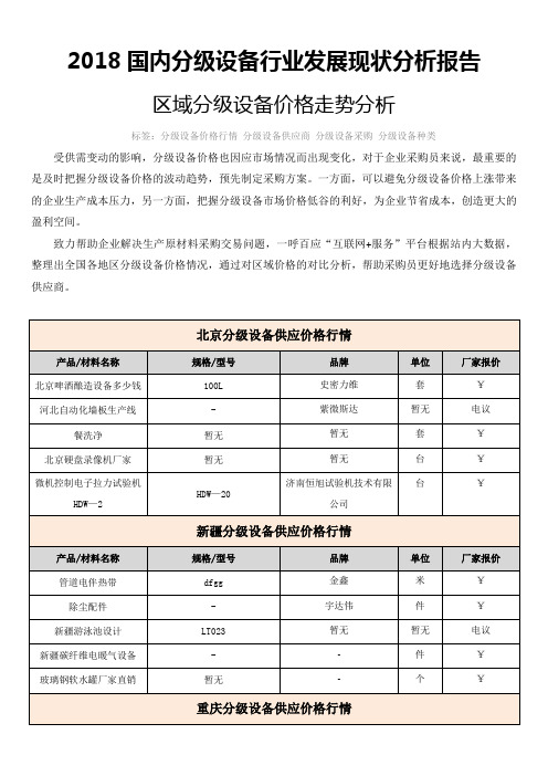 国内分级设备行业发展现状分析报告 区域分级设备价格走势分析