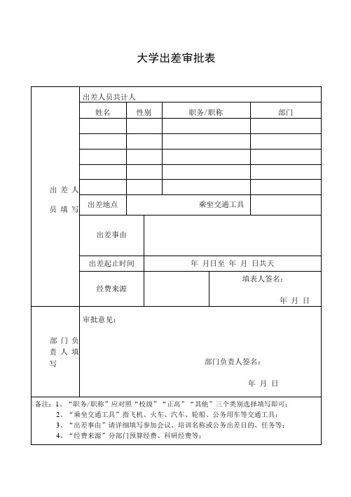 大学出差审批表