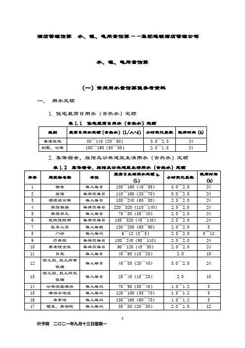 酒店管理估算  水、暖、电用量估算——集团连锁酒店管理公司2035(叶予舜)