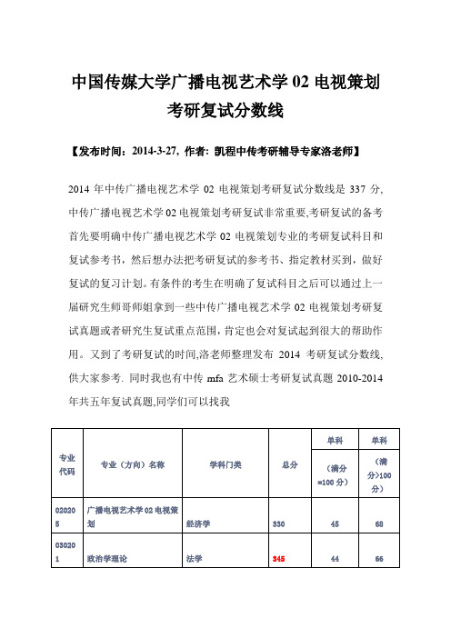 中国传媒大学广播电视艺术学02电视策划考研复试分数线