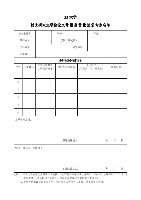 博士生学位论文开题报告论证会专家名单表格及意见书