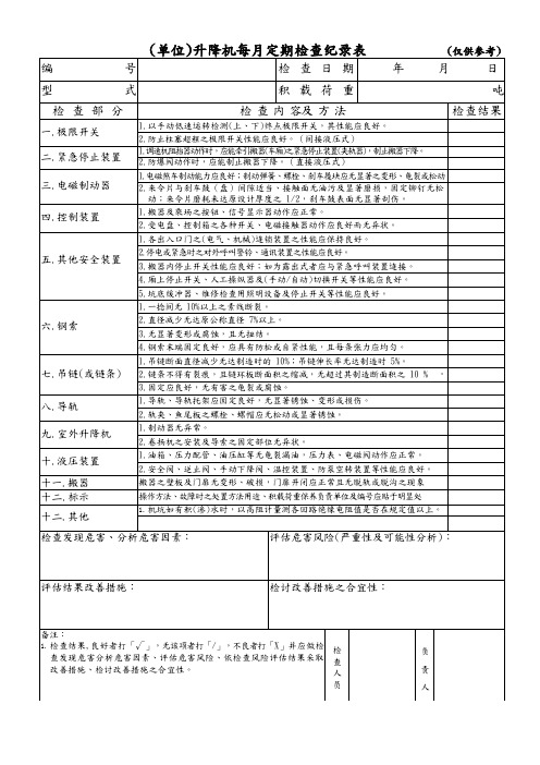 升降机每月定期检查纪录表(电梯)