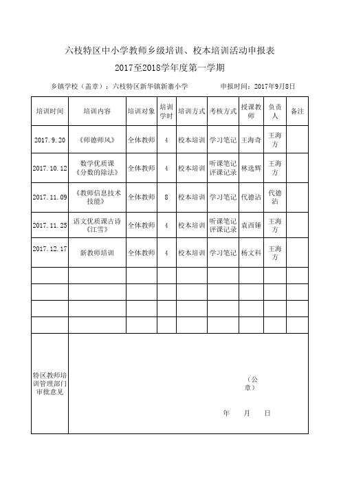 新寨2017秋教研活动学时申报表