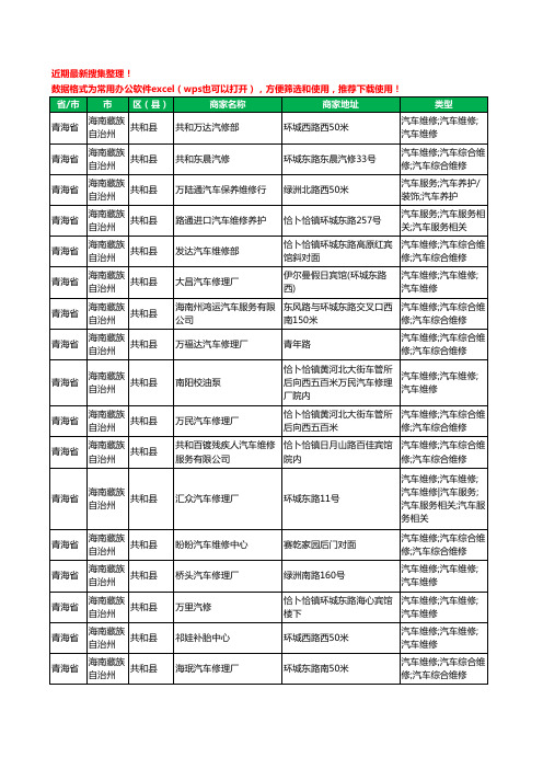 2020新版青海省海南藏族自治州共和县汽车维修工商企业公司商家名录名单黄页联系方式电话大全92家