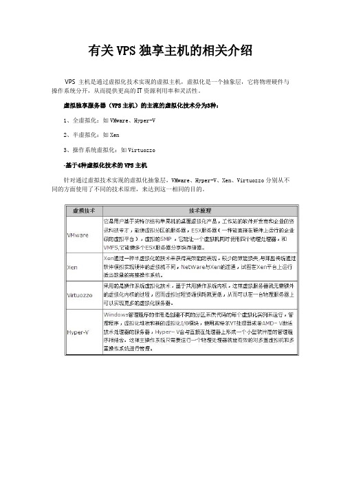 有关VPS独享主机的相关介绍