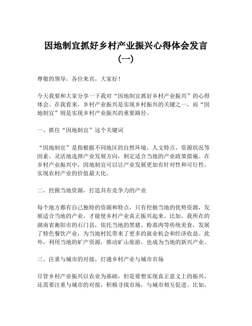 因地制宜抓好乡村产业振兴心得体会发言 (一)