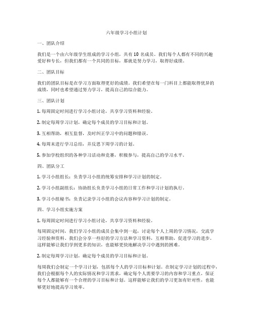 六年级学习小组计划