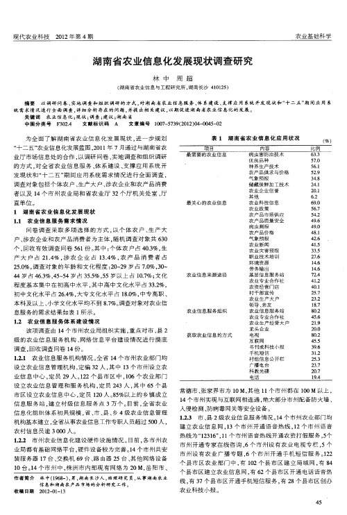 湖南省农业信息化发展现状调查研究