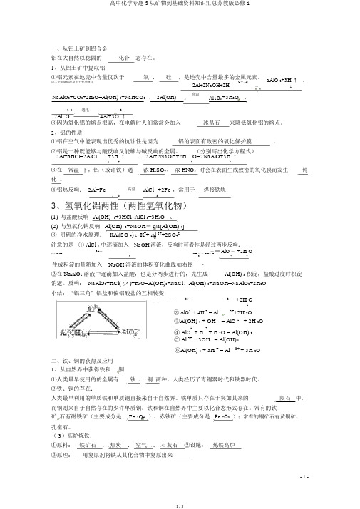 高中化学专题3从矿物到基础材料知识汇总苏教版必修1