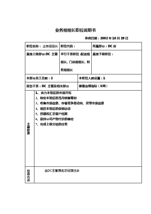 远卓-业务组组长职位说明书