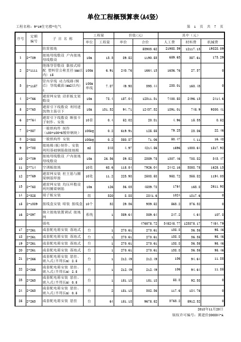 住宅楼电气工程预算书