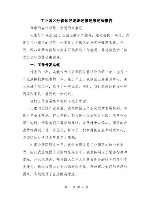 工业园区分管领导述职述德述廉述法报告