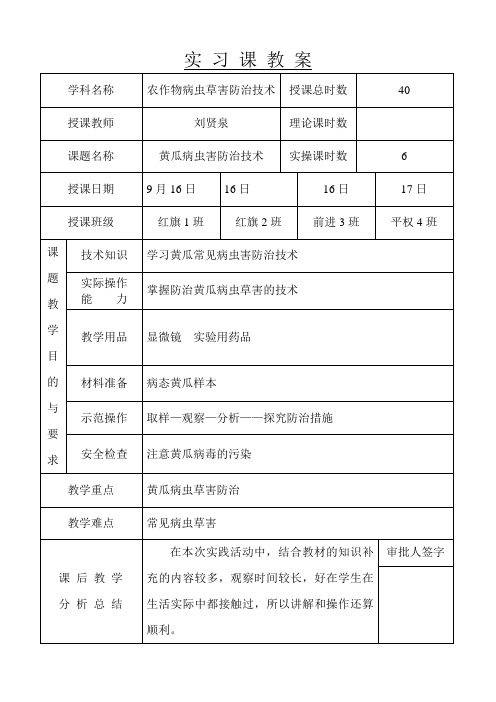 黄瓜病虫草害防治实习课教案