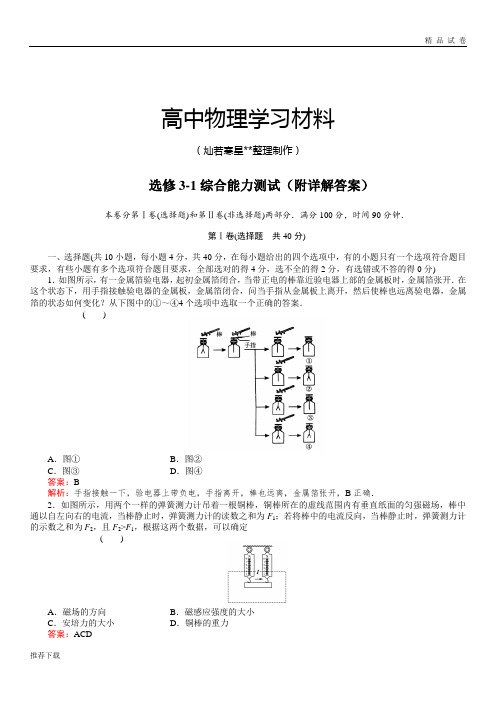 人教版高中物理选修3-1综合能力测试(附详解答案)