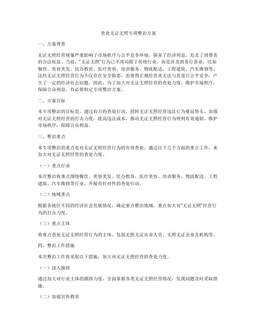 查处无证无照专项整治方案