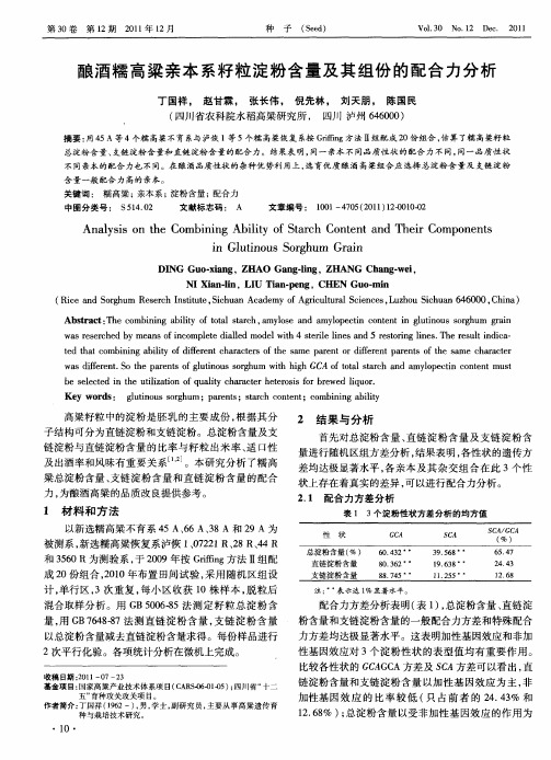 酿酒糯高梁亲本系籽粒淀粉含量及其组份的配合力分析