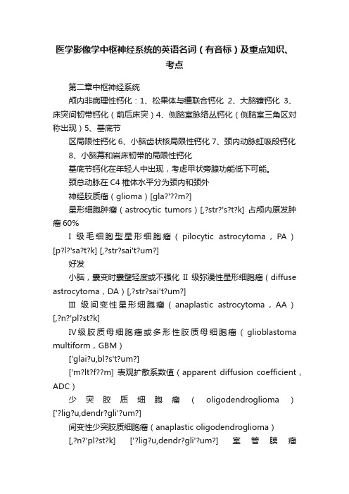 医学影像学中枢神经系统的英语名词（有音标）及重点知识、考点