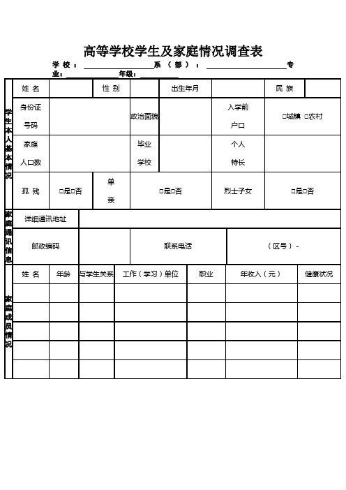 家庭贫困生认定表格