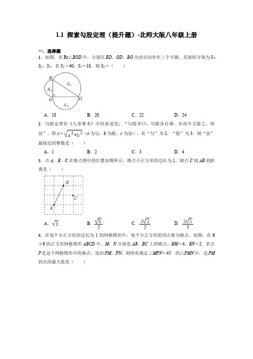 2022-2023学年北师大版数学八年级上册探索勾股定理提升练习题