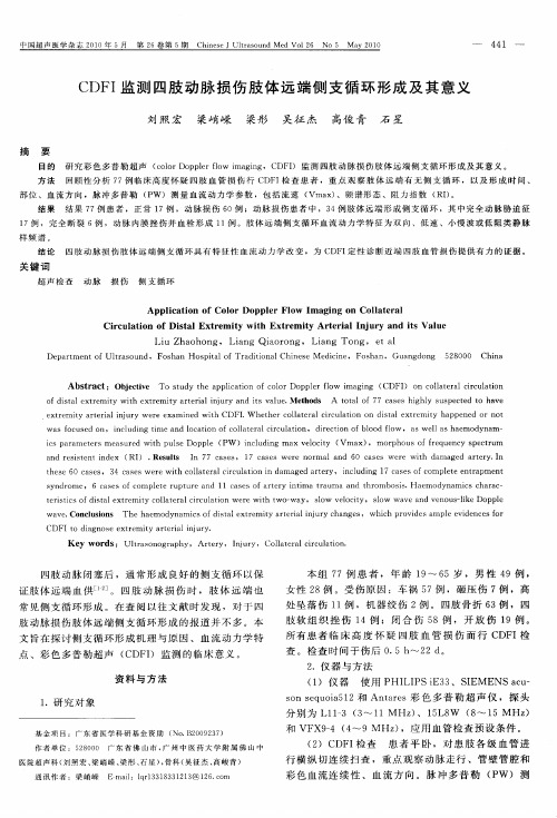 CDFI监测四肢动脉损伤肢体远端侧支循环形成及其意义