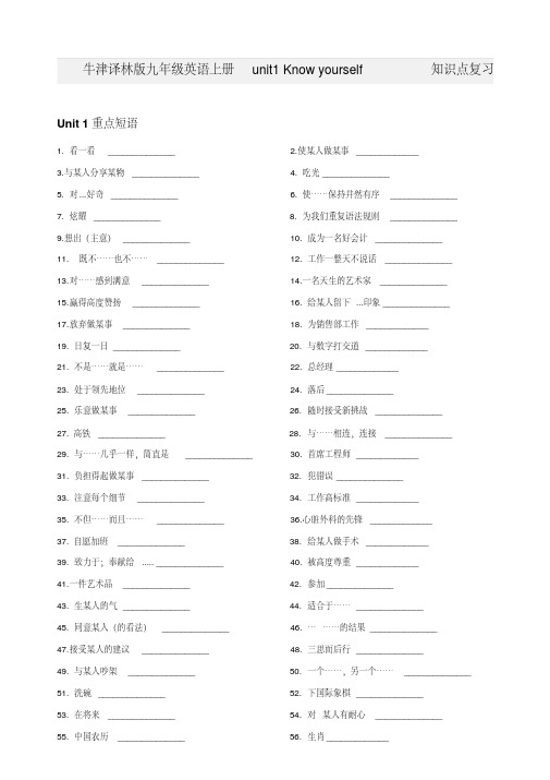 牛津译林版九年级英语上册unit1Knowyourself知识点复习