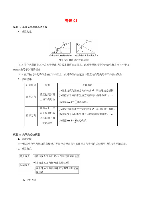 专题04  平抛运动的三类模型【知识梳理】高一物理下学期期中专项复习(新教材人教版)