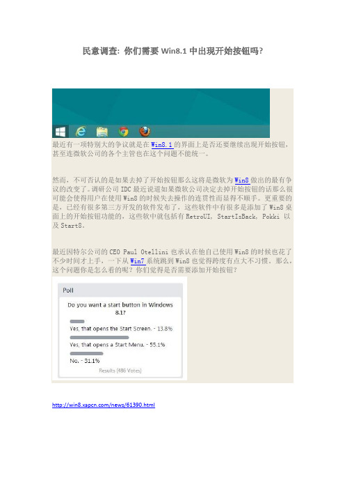民意调查：你们需要Win8.1中出现开始按钮吗