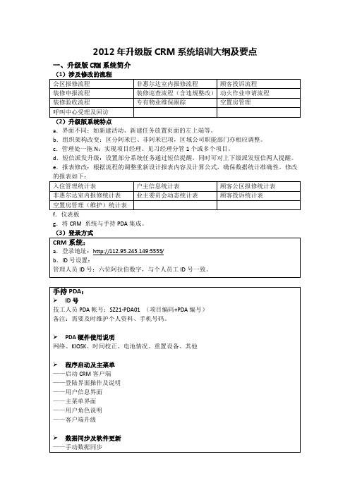 1升级版CRM系统培训大纲及要点