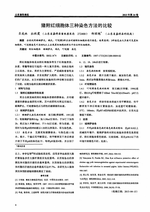 猪附红细胞体三种染色方法的比较