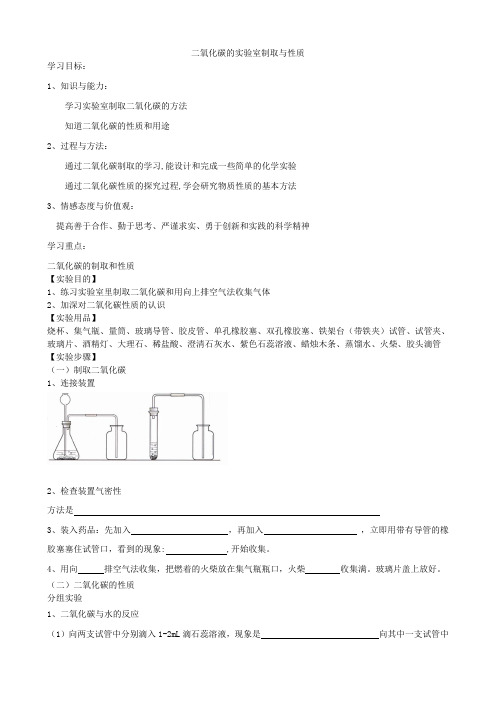 化学人教版九年级上册实验活动2二氧化碳实验室制取与性质实验报告