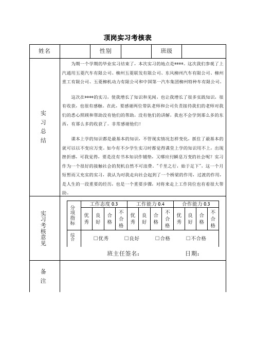 学生顶岗实习考核表3