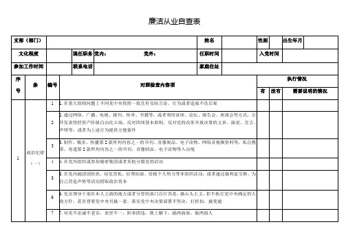 廉洁从业情况自查表(2018.9)