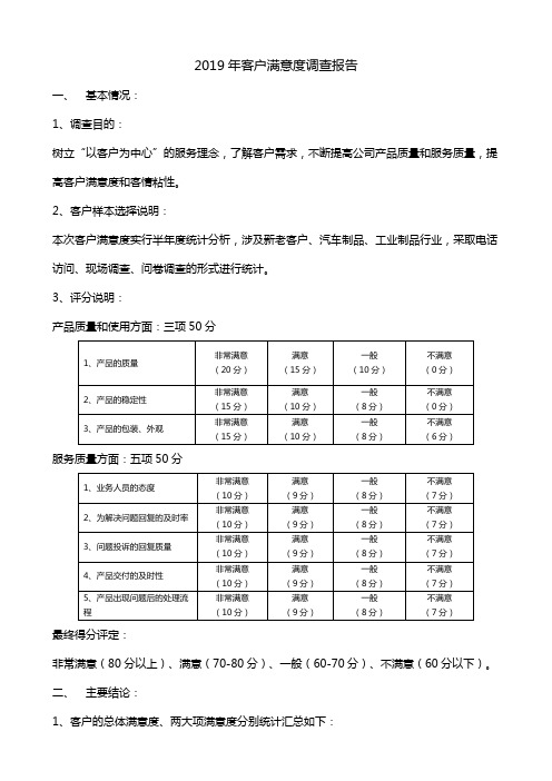 客户满意度调查报告