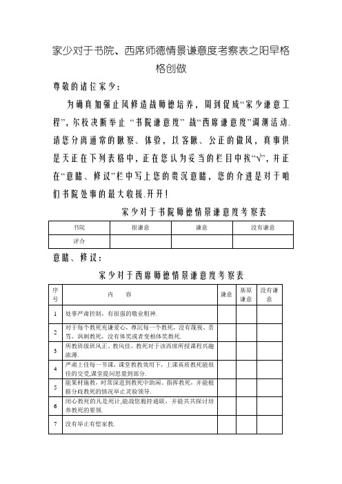 家长对学校师德状况满意度调查表