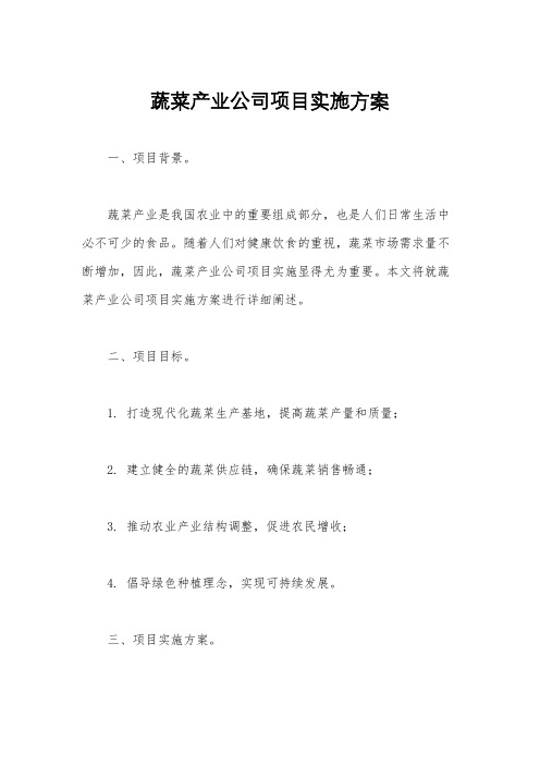 蔬菜产业公司项目实施方案