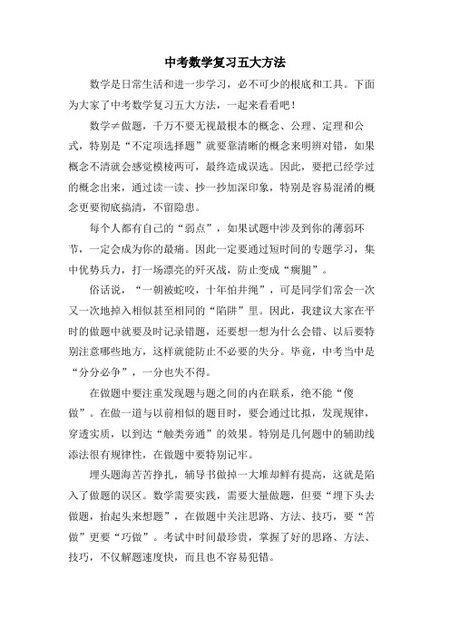 中考数学复习五大方法