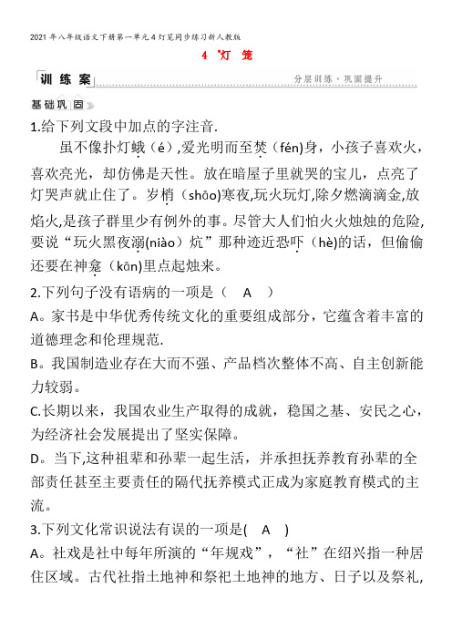 八级语文下册第一单元4灯笼同步练习