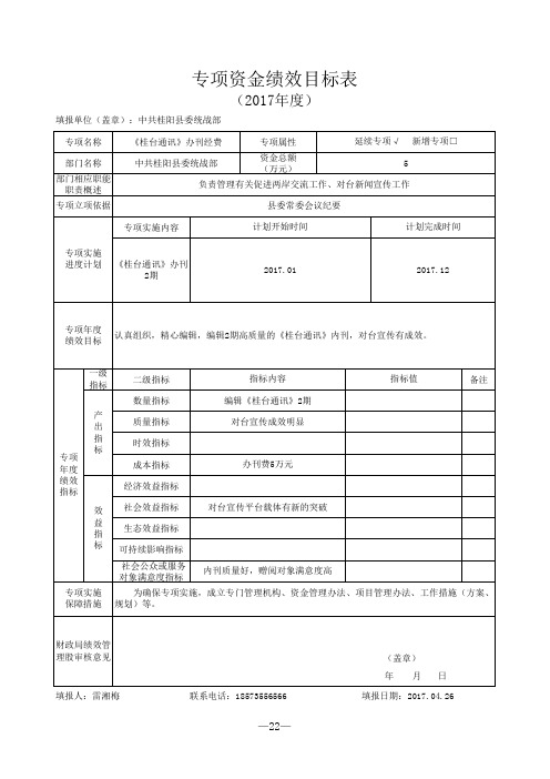 专项资金绩效目标