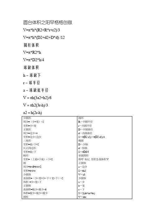 各种体积计算公式