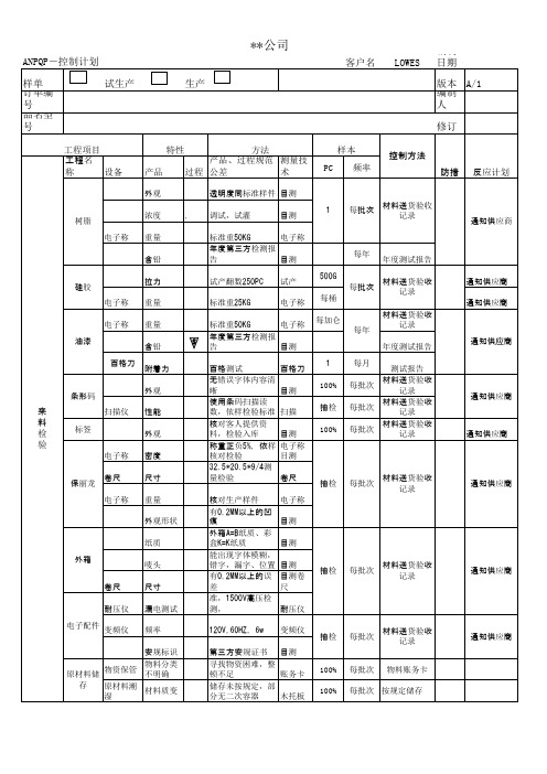 试生产控制计划