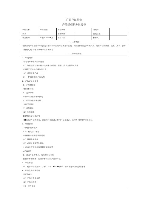 作业：产品经理职务说明书