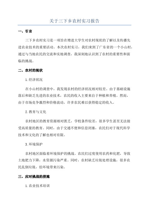 关于三下乡农村实习报告